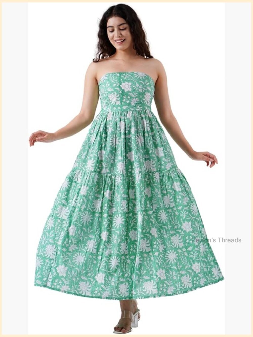 Hand Block Printed Off Shoulder Cotton Maxi Dress Bohemian Flow Summer Travel